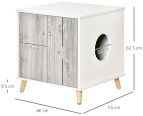 PawHut Mobilier Litiera pentru Pisici de pana la 5,5 kg cu 2 Usi si Orificiu Acces Lateral 60x55x62,5cm, Alb si Gri