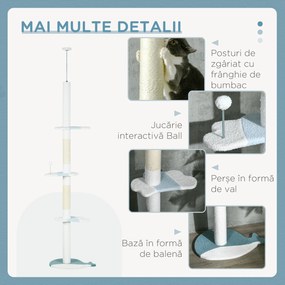 PawHut Arbore de Zgâriat pentru Pisici, 55x38x225-255 cm, Alb | Aosom Romania