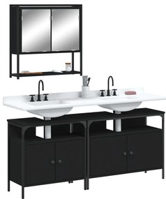 vidaXL Set mobilier de baie, 3 piese, negru, lemn compozit
