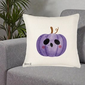 Perna Decorativa Dovleac Halloween Mov Kawaii, 40x40 cm, Crem Reliefat, Husa Detasabila, Perna Inclusa, BEKZ®