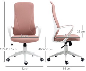 Vinsetto Scaun de birou ergonomic și căptușit, cu înălțime ajustabilă și balans, 62x56x110-119,5 cm, roz | Aosom Romania