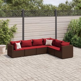 3308141 vidaXL Set mobilier de grădină cu perne, 6 piese, maro, poliratan