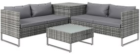 Outsunny Set de Gradina 4 Bucati cu 2 Canapele 2 Locuri, Masuta de Cafea si Masuta Inalta cu Lada, Set Masute si Scaune de Gradina