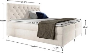 Pat cu boxspring, 120x200, ţesătură albă Velvet, GULIETTE + cadou