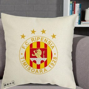 Perna Personalizata FC Ripensia Timisoara 1928, 40x40 cm, Ecru, Husa Detasabila, Perna Inclusa, BEKZ®