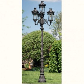 Stalp cu 4 brate iluminat exterior din fier forjat, inaltime 444cm, AL 6814