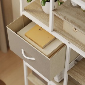 HOMCOM Etajeră de depozitare 6 niveluri, bibliotecă cu 2 sertare din țesătură, 9 rafturi deschise, 72,5 x 30 x 150 cm, alb | Aosom Romania
