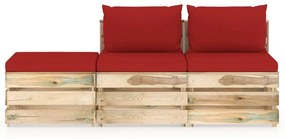 Set mobilier gradina cu perne, 3 piese, lemn verde tratat