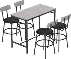 HOMCOM Set cu Masă Înaltă și 4 Scaune de Bar cu Spătar Stil Industrial Gri | Aosom Romania
