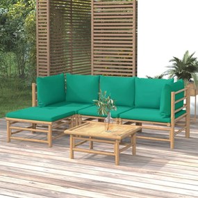 3155146 vidaXL Set mobilier de grădină cu perne verzi, 5 piese, bambus