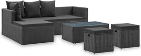vidaXL Set mobilier de grădină cu perne, 4 piese, negru, poliratan