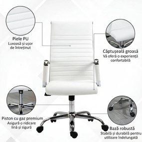 Vinsetto Scaun de birou ergonomic din piele ecologică, cu rotire și balans, 54x62x104-114 cm, alb | Aosom Romania