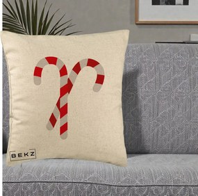 Perna Decorativa Candy Cane de Craciun, 40x40 cm, Bej, Husa Detasabila, Perna Inclusa, BEKZ®