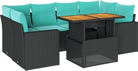 vidaXL Set canapele de grădină cu perne, 7 piese, negru, poliratan