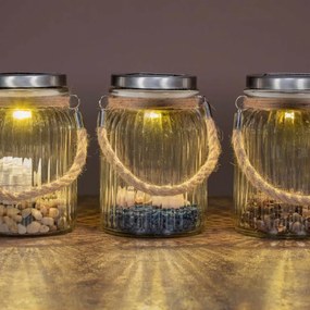 Set de lumini solare, tip borcan - 3 LED-uri, alb cald