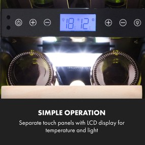 Klarstein Vinovilla 17 Built-in Duo Onyx Edition, vinotecă cu două zone, 53 l, 17 sticle, ușă din sticlă în 3 culori