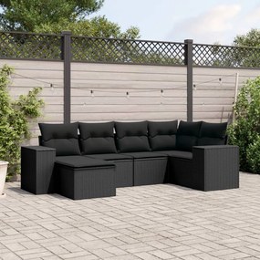 3222854 vidaXL Set mobilier de grădină cu perne, 6 piese, negru, poliratan