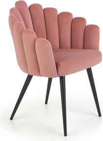 Scaun modern tapitat K410, roz/negru, stofa catifelat/metal, 65x62x85