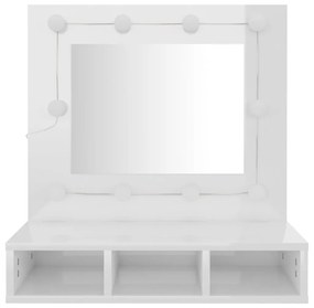 Dulap cu oglindă și led, alb extralucios, 60x31,5x62 cm