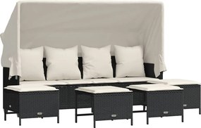 vidaXL Set mobilier de grădină cu perne, 5 piese, negru, poliratan