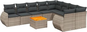 vidaXL Set mobilier de grădină cu perne, 10 piese, gri, poliratan