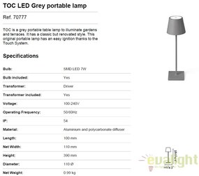 Lampa LED portabila iluminat exterior stil clasic TOC gri 70777