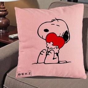 Perna Personalizata Snoopy cu Inima, 40x40 cm, Roz, Husa Detasabila, Perna Inclusa, BEKZ®