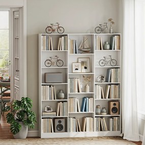 HOMCOM Bibliotecă cu Polițe Reglabile și Sistem Anti-Răsturnare din PAL, 149 x 23,6 x 188 cm, Albă | Aosom Romania