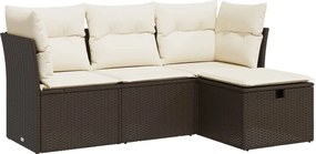 vidaXL Set canapele de grădină, 4 piese, cu perne, maro poliratan maro