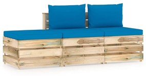 Set mobilier gradina cu perne, 3 piese, lemn verde tratat Albastru deschis, 3