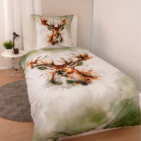 Lenjerie de pat din flanelă Herding Cerbul, 135 x 200 cm, 80 x 80 cm