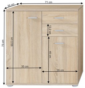 Comoda 2-2T2S, stejar sonoma, TAMPA