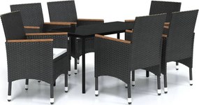 vidaXL Set de masă pentru grădină, 7 piese, cu perne, negru