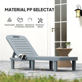 Outsunny Set de 2 șezlonguri, scaun lung cu tăvi retractabile, înclinabil, suprafață cu efect de lemn 62 x 158 x 88 cm, gri | Aosom Romania