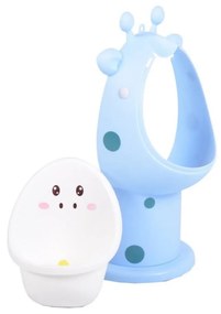 Olita copii tip Pisoar NOVOKIDSª Funny Giraffe, Cu morisca, Vas detasabil, Atasabila la peretele baii, Model Girafa , Albastru