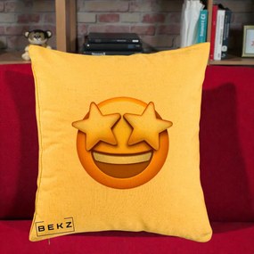Perna Decorativa Emoji Ochi Stele, 40x40 cm, Galben, Husa Detasabila, Perna Inclusa, BEKZ®