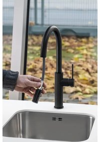 Baterie de chiuvetă cu cap de duș detașabil Sapho FLAWO negru mat