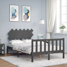 3193443 vidaXL Cadru de pat cu tăblie, dublu, gri, lemn masiv
