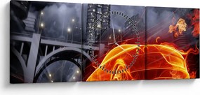 Tablou cu mașina în flăcărată (cu ceas) (90x30 cm)