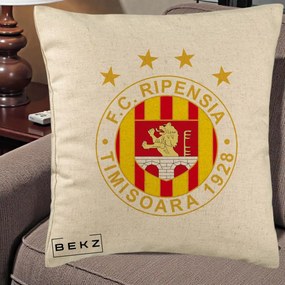 Perna Personalizata FC Ripensia Timisoara 1928, 40x40 cm, Bej, Husa Detasabila, Perna Inclusa, BEKZ®