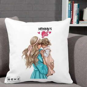 Cadou pentru Mama - Perna Personalizata Mommy's Girl Mama si Fetita, 40x40 cm, Alba Mata, Husa Detasabila, Perna Inclusa, BEKZ®