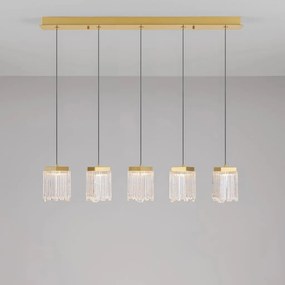 Lustra cu 5 pendule LED liniara alama aurie VANCE