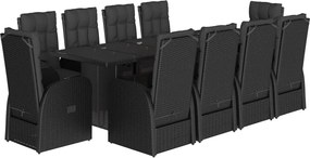 vidaXL Set mobilier de exterior cu perne, 11 piese, negru, poliratan