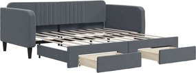 vidaXL Pat de zi cu extensie și sertare, gri închis, 90x190cm catifea