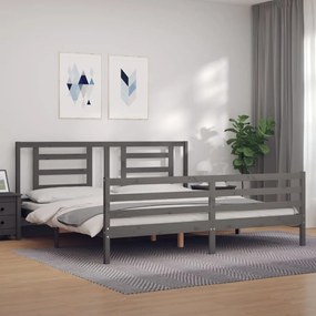 3194723 vidaXL Cadru pat cu tăblie 200x200 cm, gri, lemn masiv