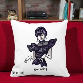 Perna Personalizata Wednesday Addams Dans Gotic, 40x40 cm, Alba Mata, Husa Detasabila, Perna Inclusa, BEKZ®