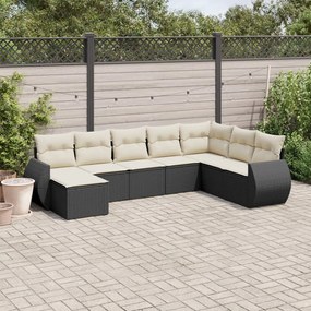 vidaXL Set mobilier de grădină cu perne, 8 piese, negru, poliratan