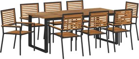 vidaXL Set de masă pentru grădină 9 pcs Negru Lemn Solid de Acacia