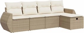 vidaXL Set canapele de grădină cu perne, 5 piese, bej, poliratan