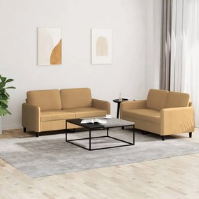 vidaXL Set canapea 2 piese, maro, catifea